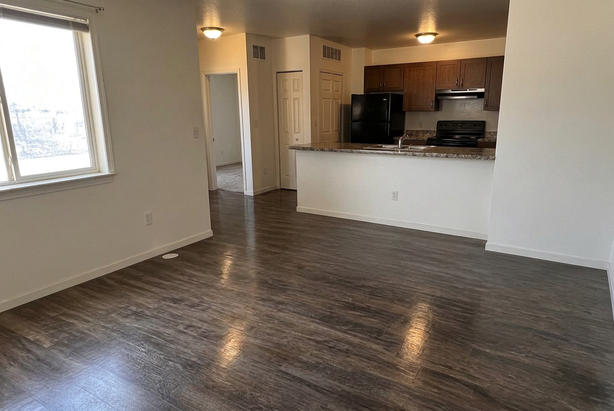 Move-out apartment — floors, walls & kitchen after cleaning