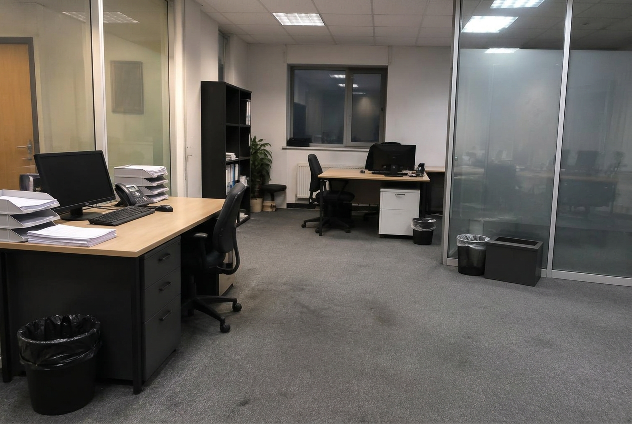 Office space — desks, carpet & glass after cleaning
